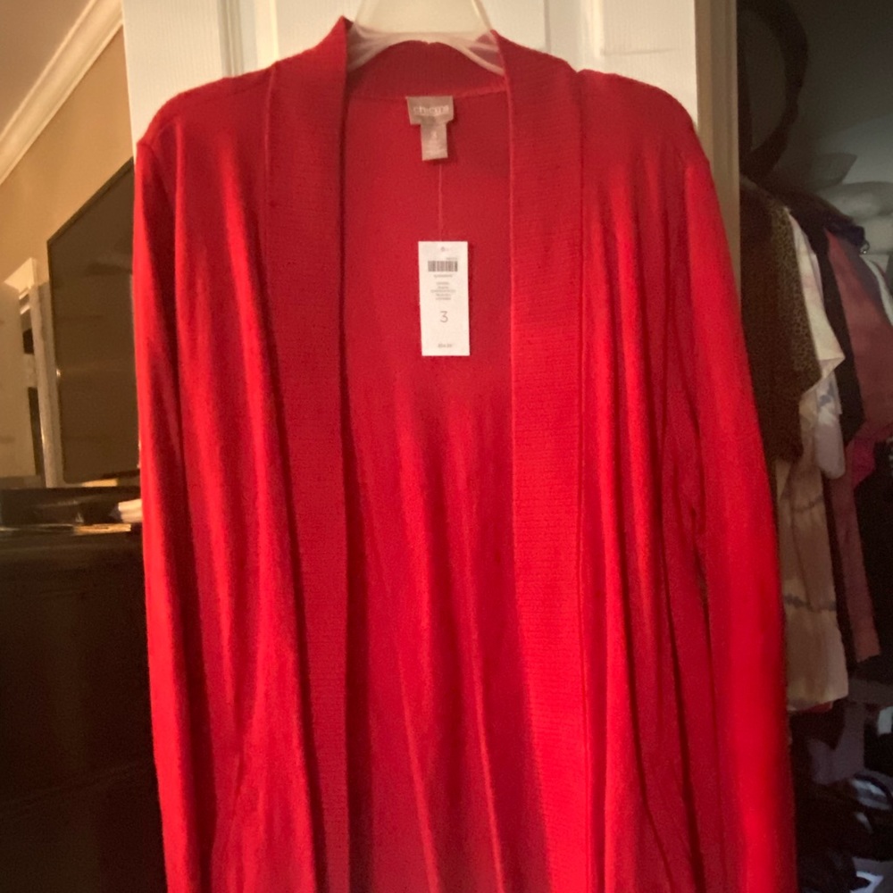 Chicos sz 3 red cardigan sweater. New w/tag